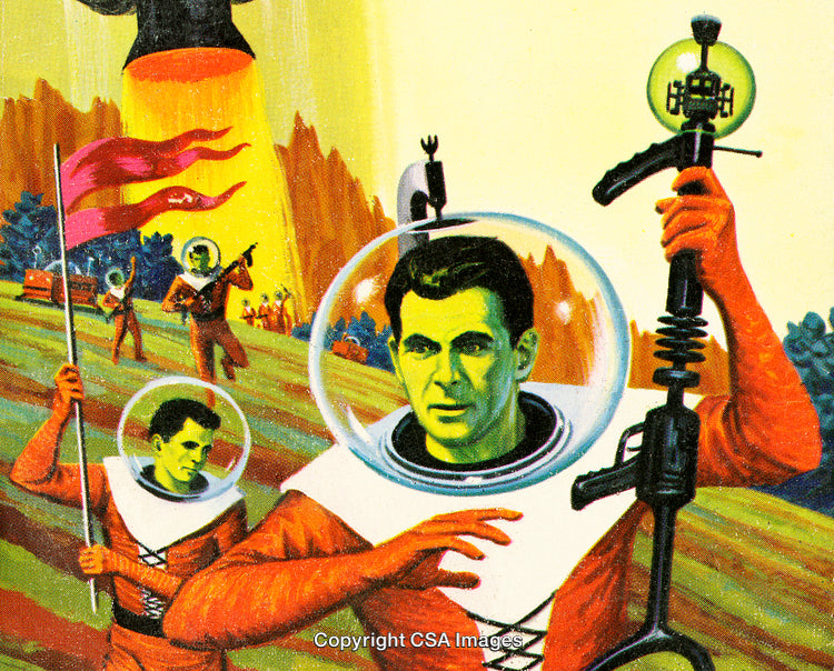 Retro Futuristic Space Explorers With Advanced Gear and Alien Technology