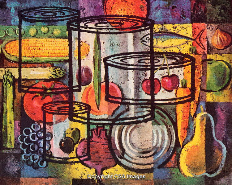 Colorful Collage of Food and Canned Goods in an Artistic Style