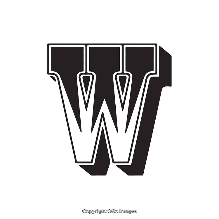 Stylized Black and White Letter W Design with Decorative Accents