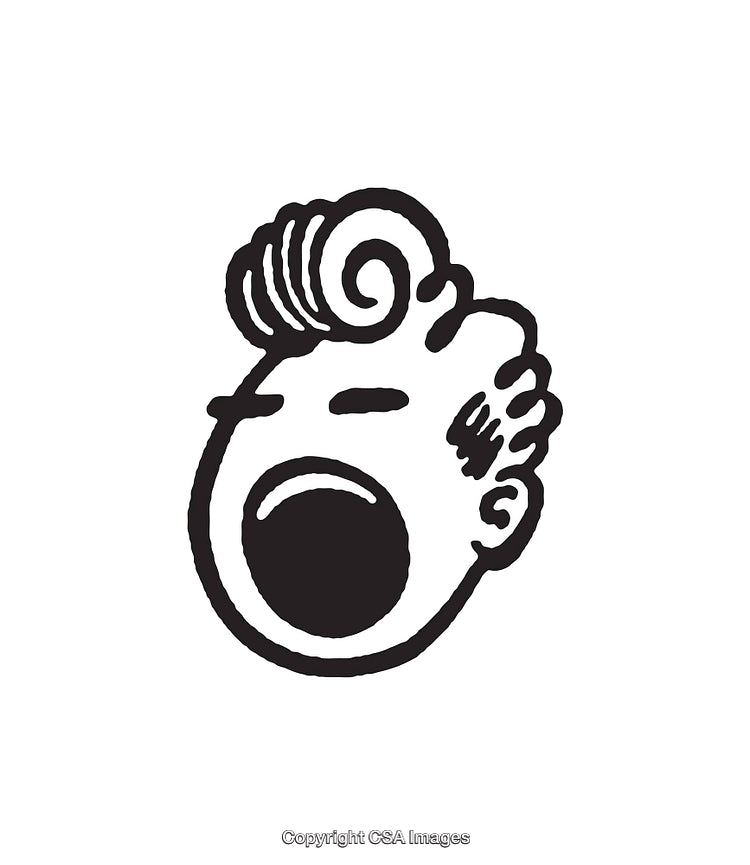 Black And White Illustration of a Cartoon Yawning Face