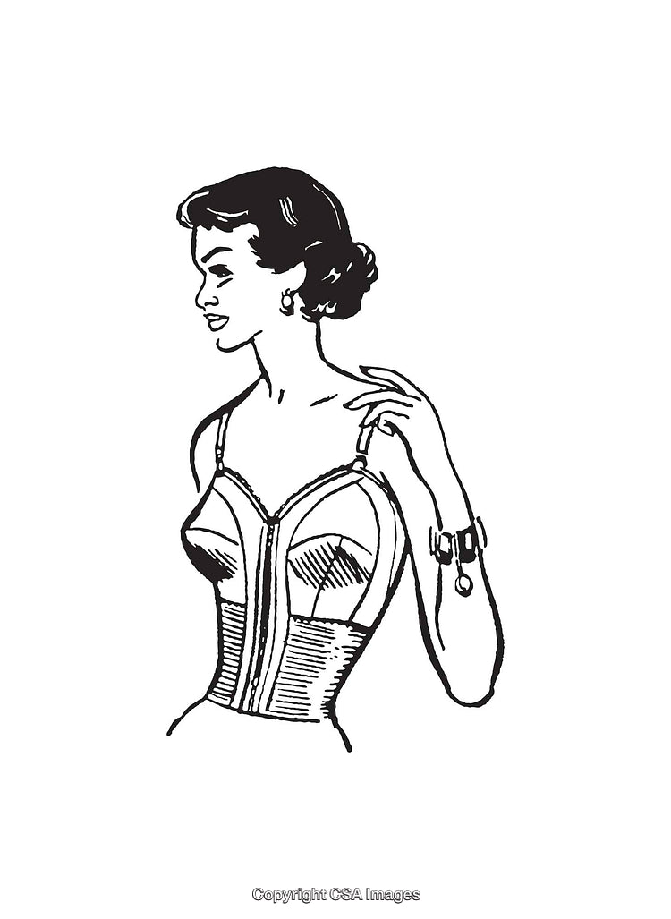 Retro Line Art Illustration of Woman Wearing Vintage Undergarments With Elegant Pose