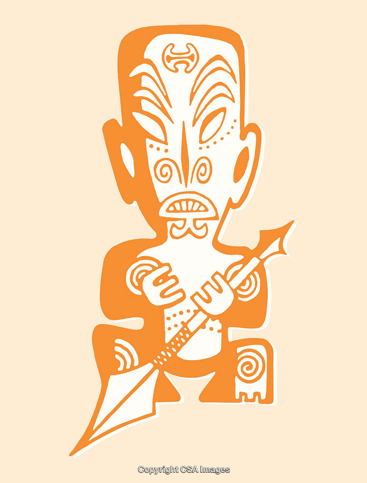 Stylized Tribal Art Illustration of Warrior Holding Spear