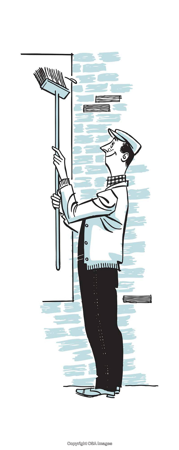 Illustration of a Man Cleaning the Ceiling with a Broomstick
