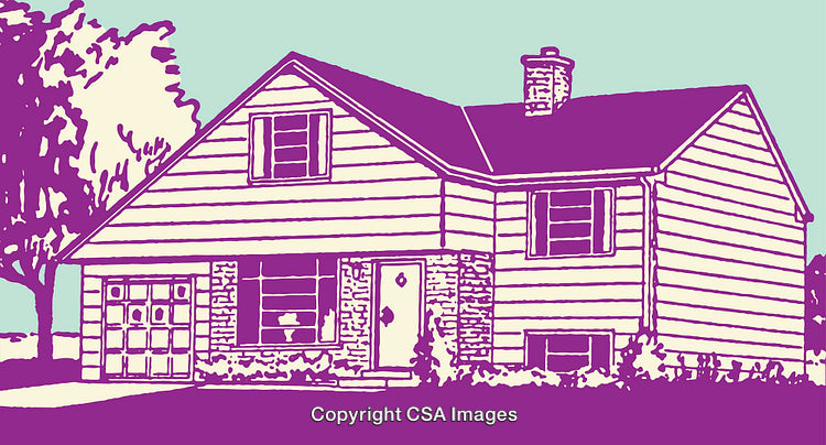 Colorful Line Art Illustration of a Suburban Family Home Exterior