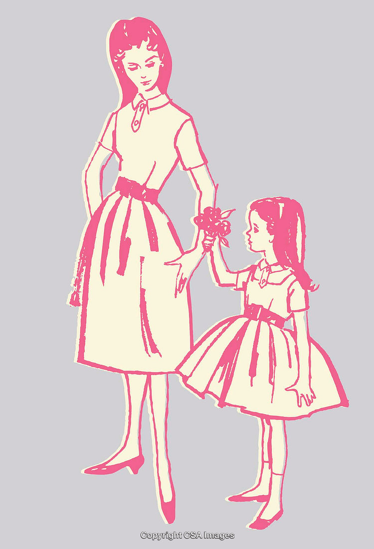 Illustrated Mother and Daughter in Dresses Sharing Special Bond