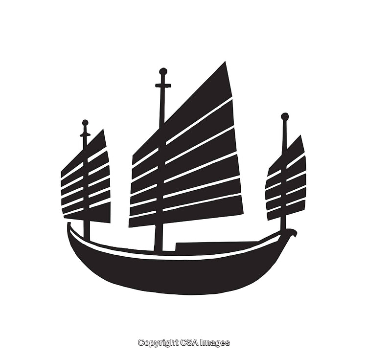 Black and White Icon of a Traditional Sailing Vessel Design