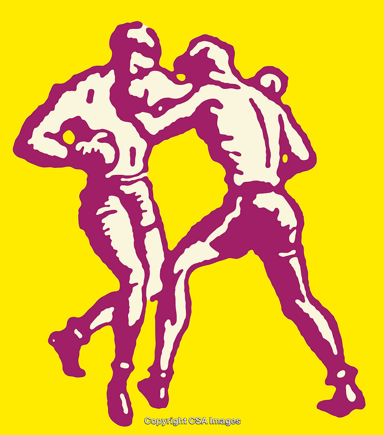 Two Athletes Boxing in Stylized Colorful Line Art Illustration