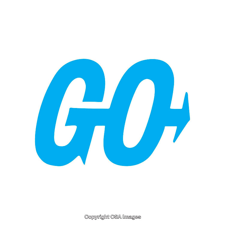 Blue Go Arrow Design on a White Background