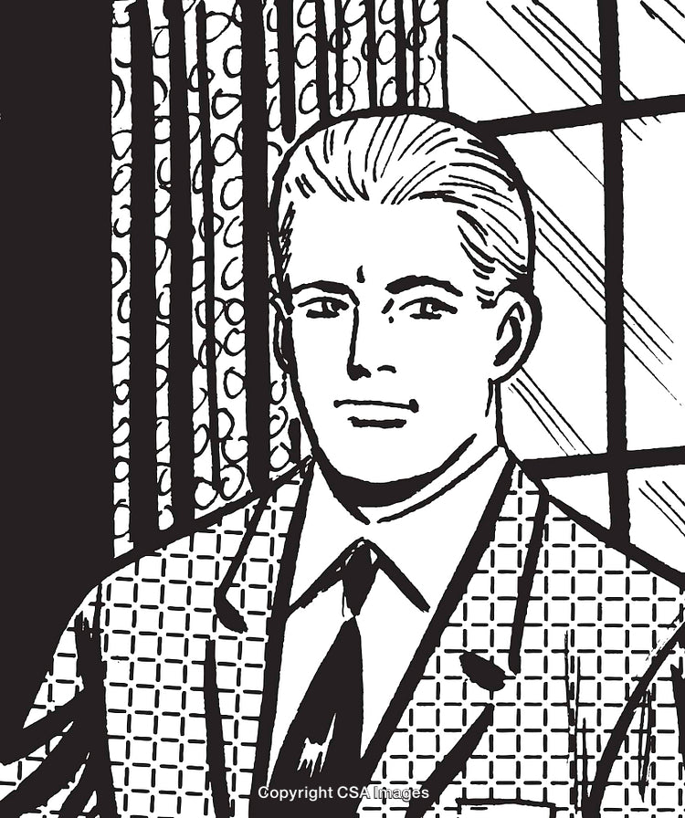 Retro Illustration of a Gentleman in Formal Attire by a Window