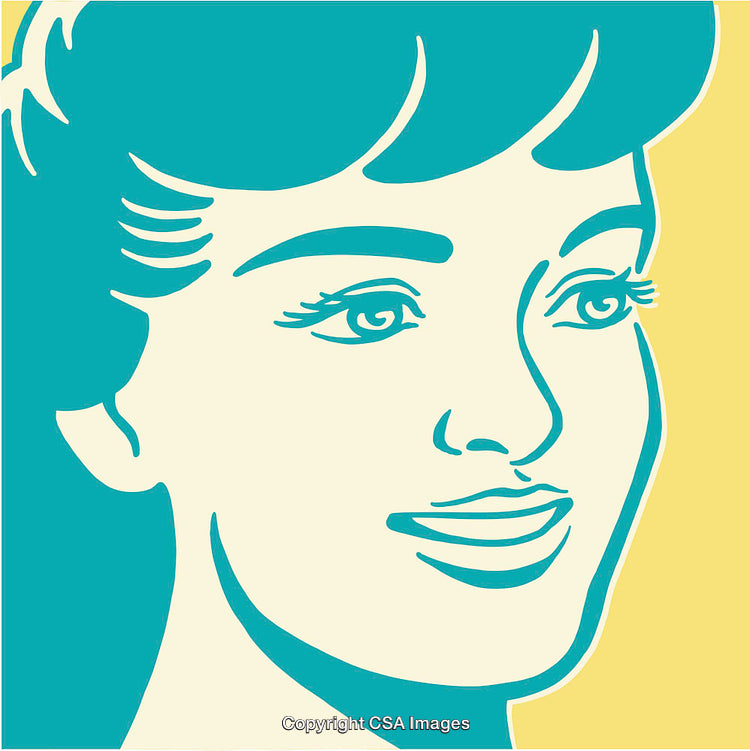 Stylized Retro Portrait of a Woman in Colorful Line Art Style