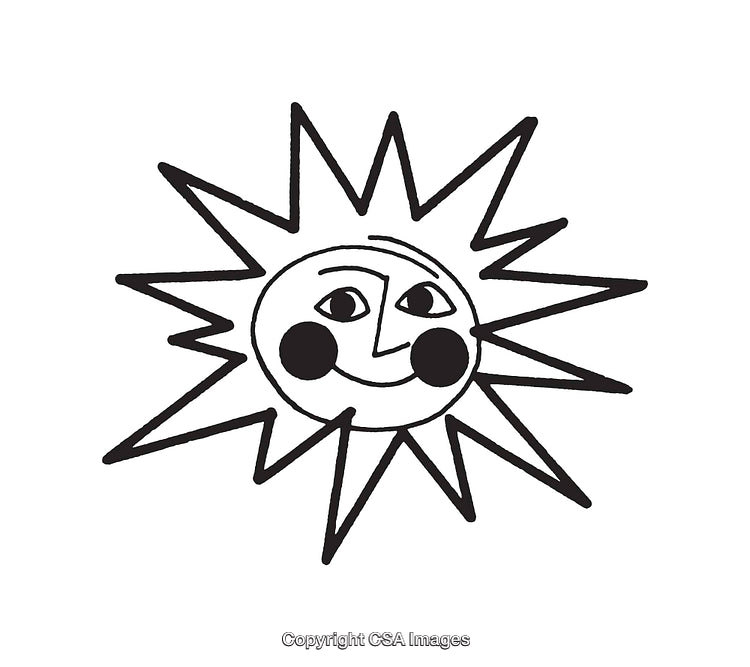 Cheerful Artistic Sun Design in Black and White Line Drawing Style