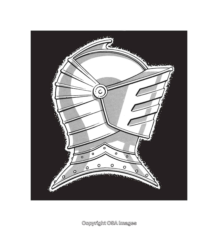 Black and White Line Art Illustration of a Medieval Knight Helmet