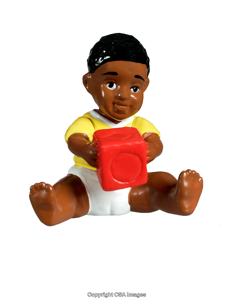 Adorable Plastic Baby Figure Holding a Red Block Toy
