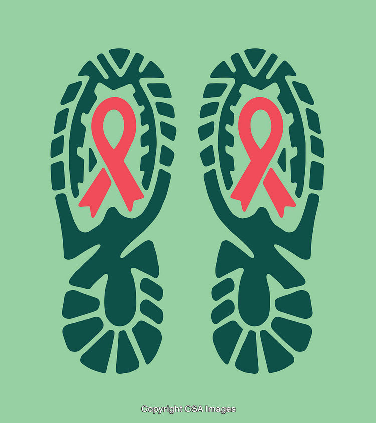 Pink Ribbon Printed in Boot Treads Symbolizing Support and Awareness