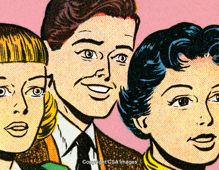 Retro Comic Book Style Art of Three People With Vibrant Colors