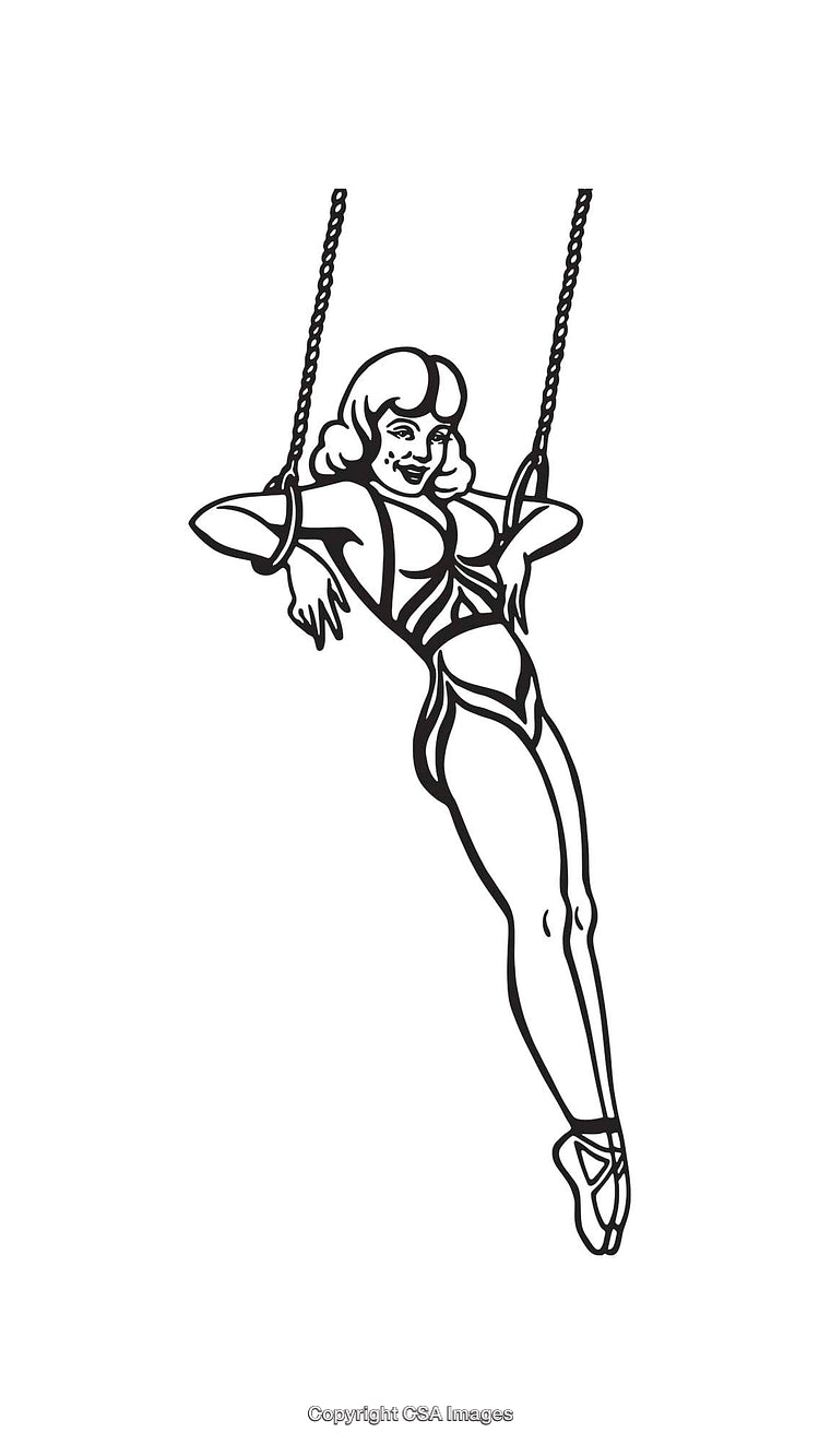 Elegant Line Art Illustration of a Woman Swinging Gracefully in a Pose
