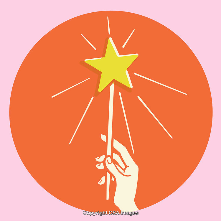 Illustration of a Magic Wand with Star and Radiant Beams in Circle