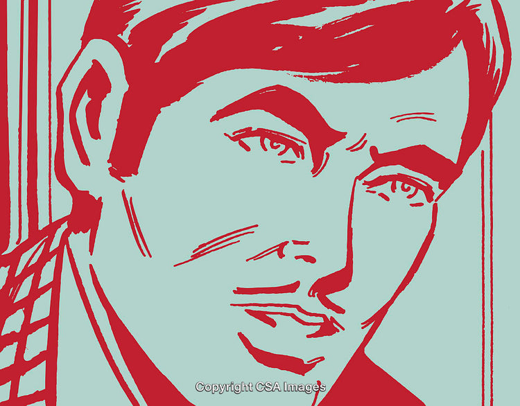 Red and Blue Abstract Art of a Male Portrait in Pop Art Style