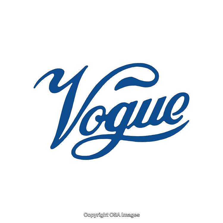 Elegant Blue Calligraphy of the Word Vogue on White Background