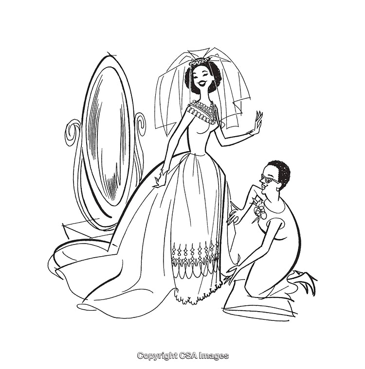 Stylish Line Art Wedding Scene Featuring Bride and Associate