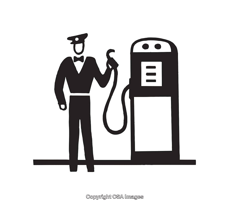 Retro Black and White Gas Station Attendant Icon Illustration