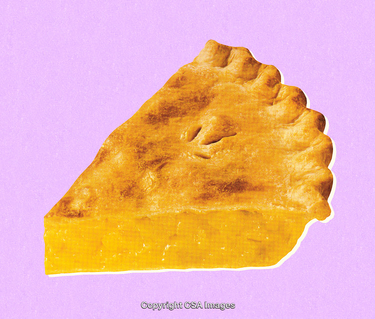 Golden Slice of Pie on Purple Background With Artistic Dot Screen Effect