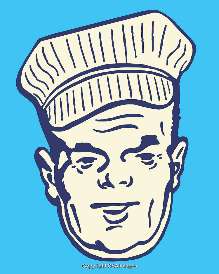 Retro Style Illustration of a Chef Character on Blue Background