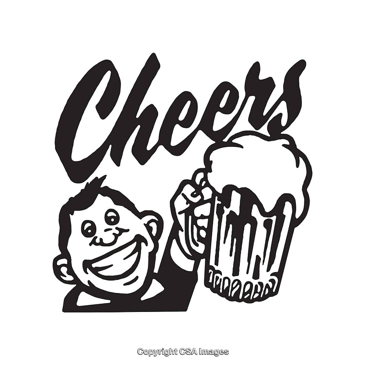 Black and White Line Art of Cheerful Toast With Beer Mug
