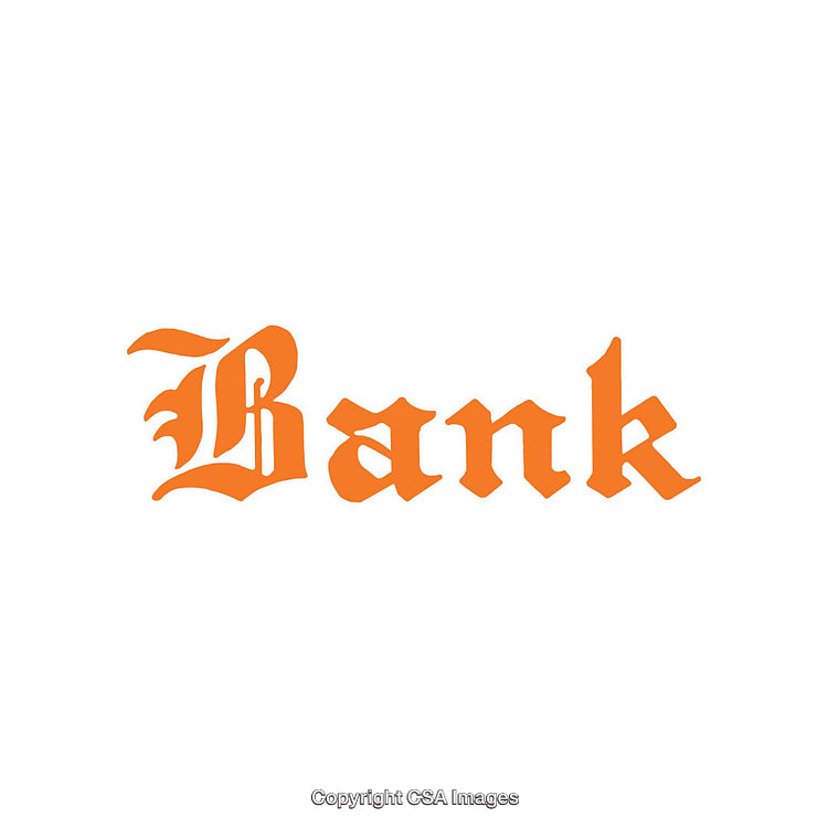 Elegant Orange Gothic Style 'Bank' Text on a White Background