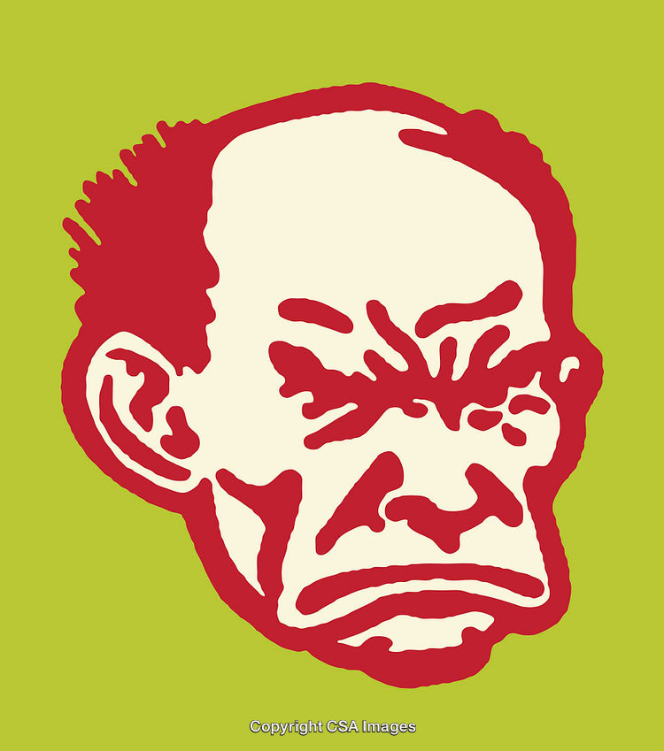 Expressive Line Art of a Face in Contrasting Colors on Green Background