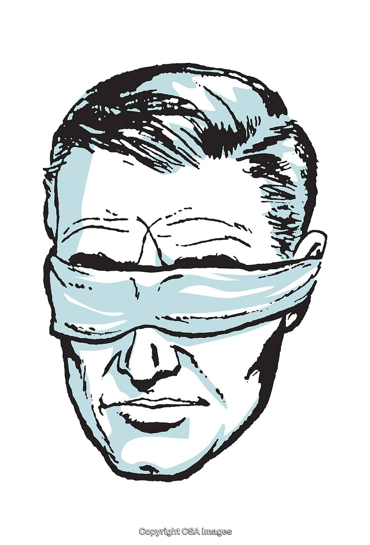 Blindfolded Man in Vintage Style Illustration with Retro Colors