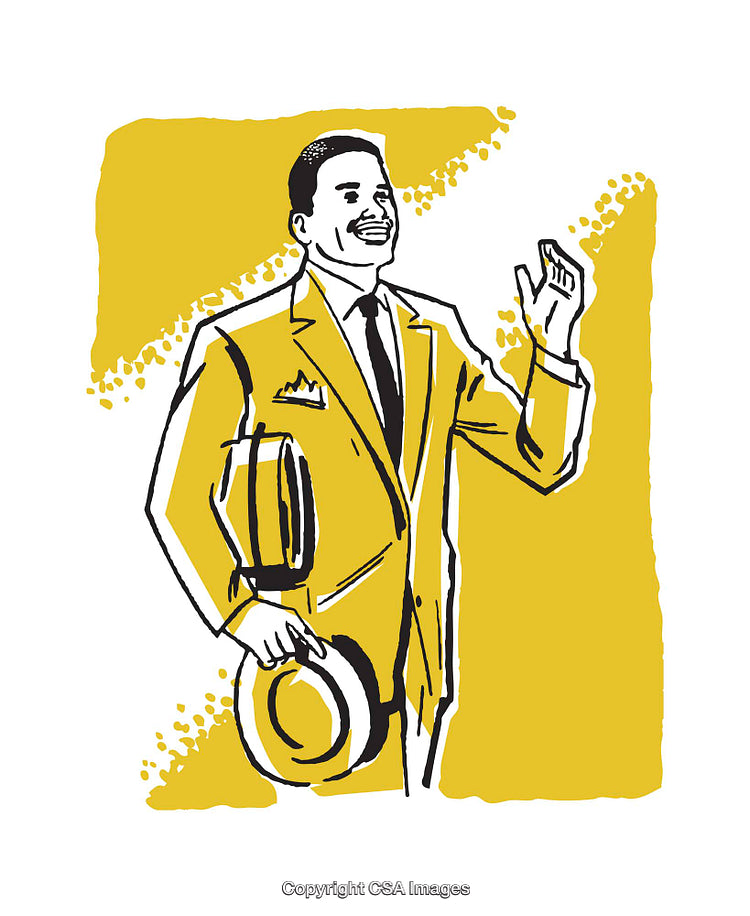Illustration of a Cheerful Man Waving in a Stylish Suit