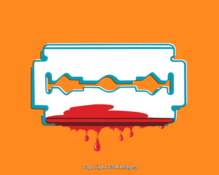 Illustrative Razor Blade With Red Liquid Symbolizing Danger or Caution