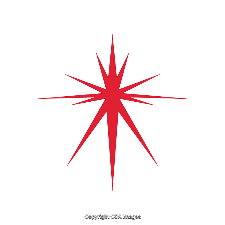 Red Eight-Pointed Starburst Symbol Isolated on White Background
