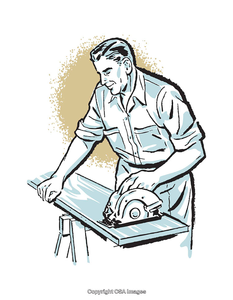 Retro Style Illustration of a Carpenter Using a Circular Saw
