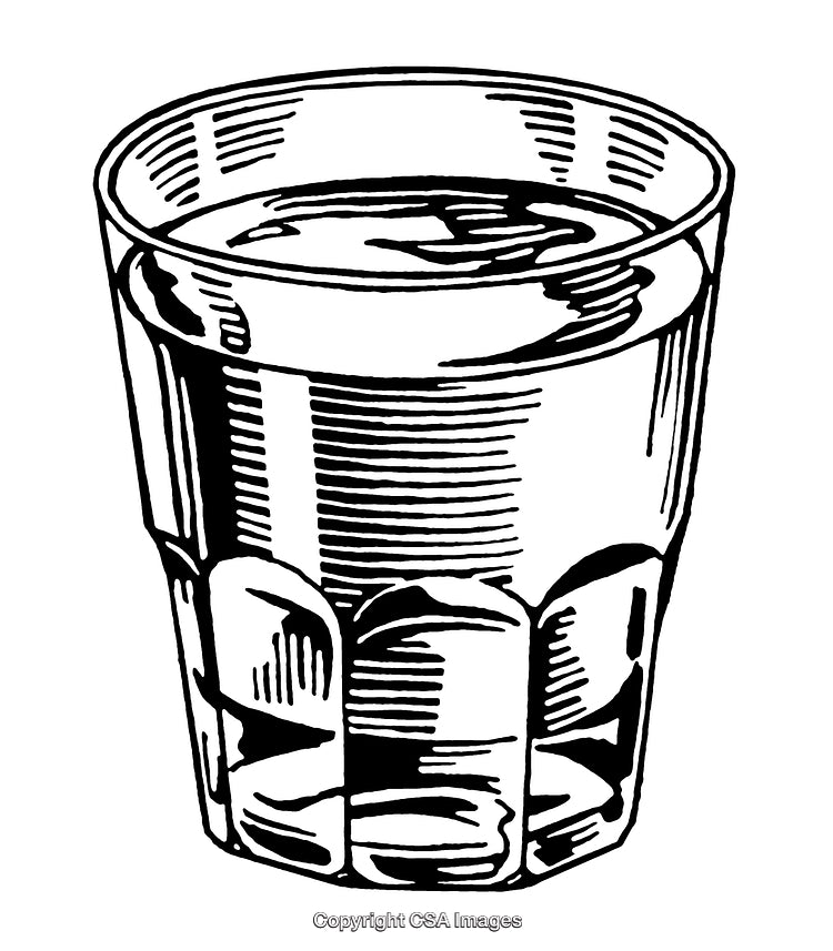 Black and White Engraving of a Glass Filled With Water