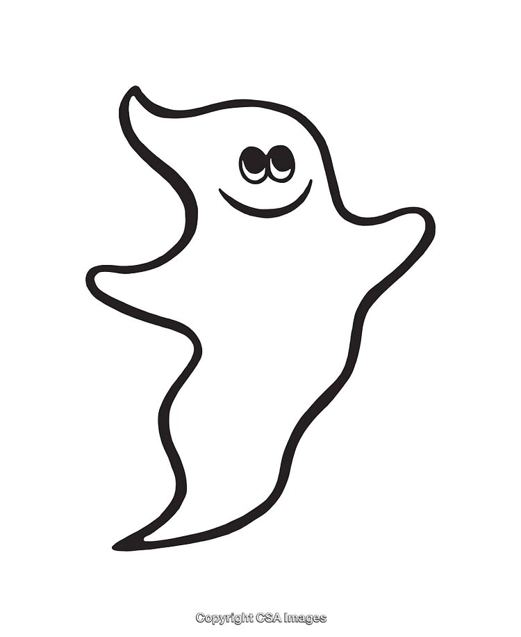 Cute Smiling Ghost Illustration in Black and White Line Art