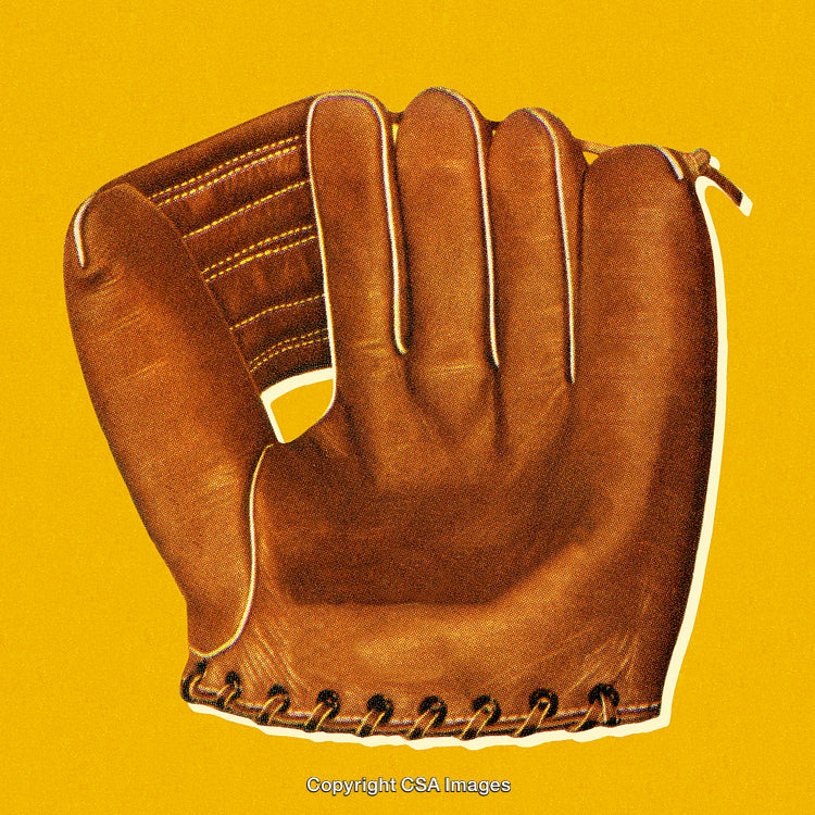 Stylized Print Effect of Vintage Baseball Glove on Bright Yellow Background