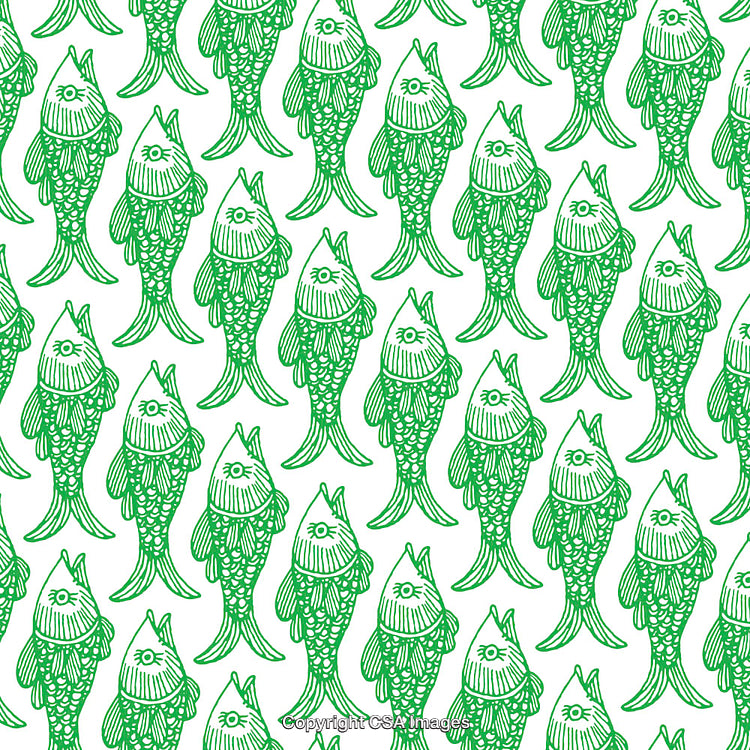 Green Fish Illustrations Forming a Repeating Pattern on White Background