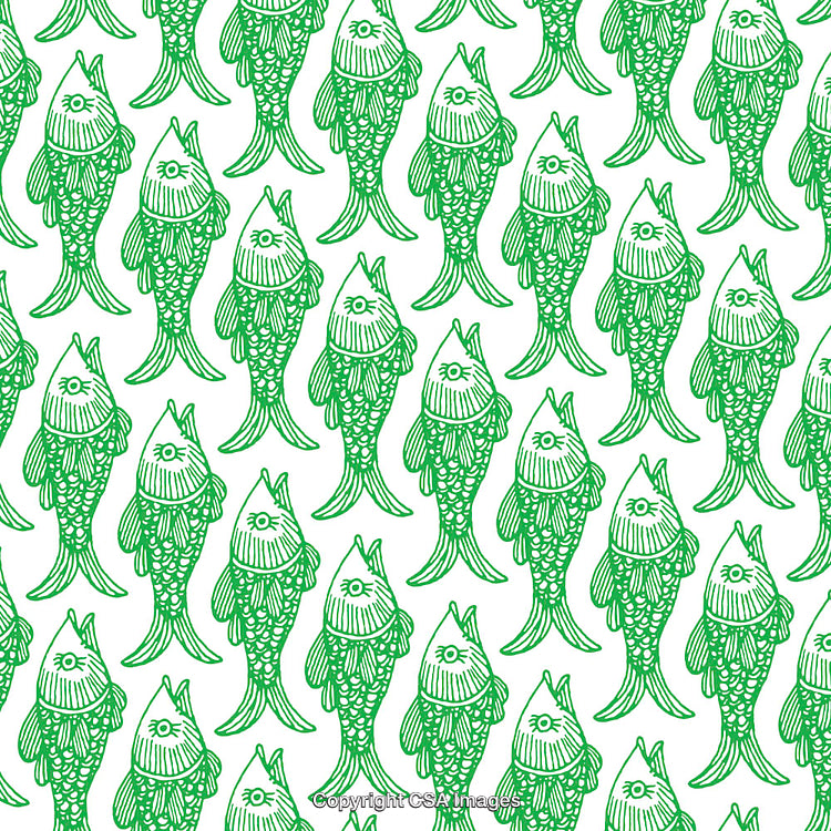 Green Fish Illustrations Forming a Repeating Pattern on White Background