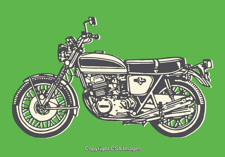 Line Art Illustration of a Classic Motorcycle with Green Background