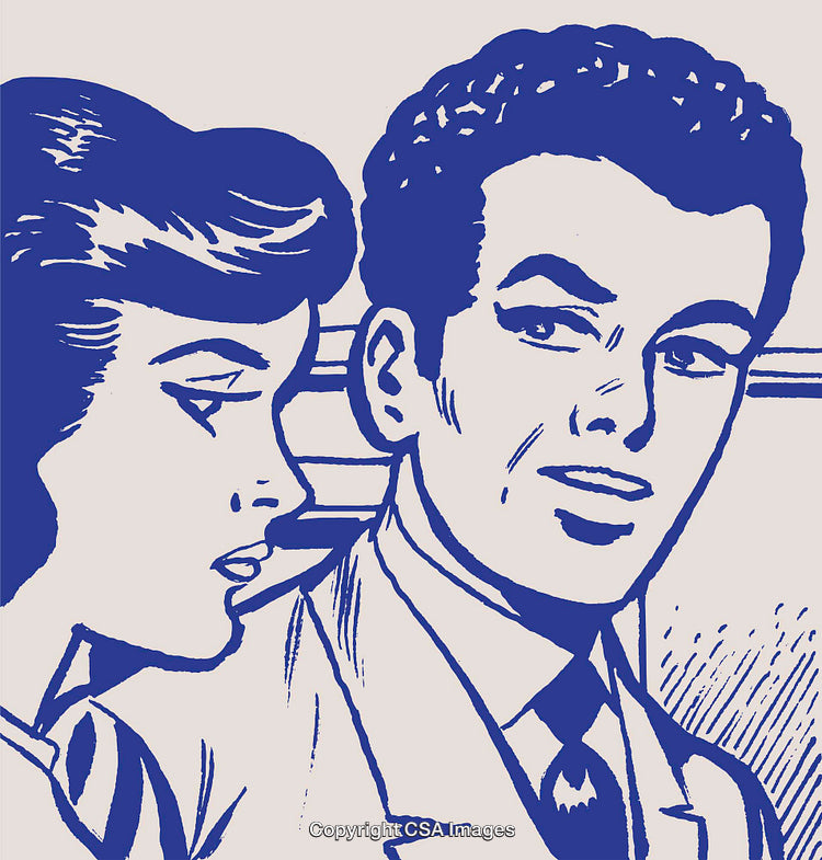 Retro Style Illustration of Two People Engaged in Conversation