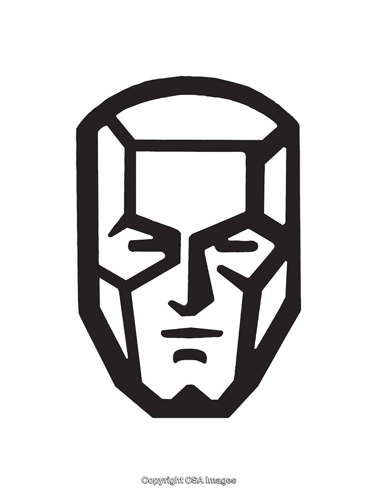 Black and White Geometric Line Art Illustration of Stylized Human Face
