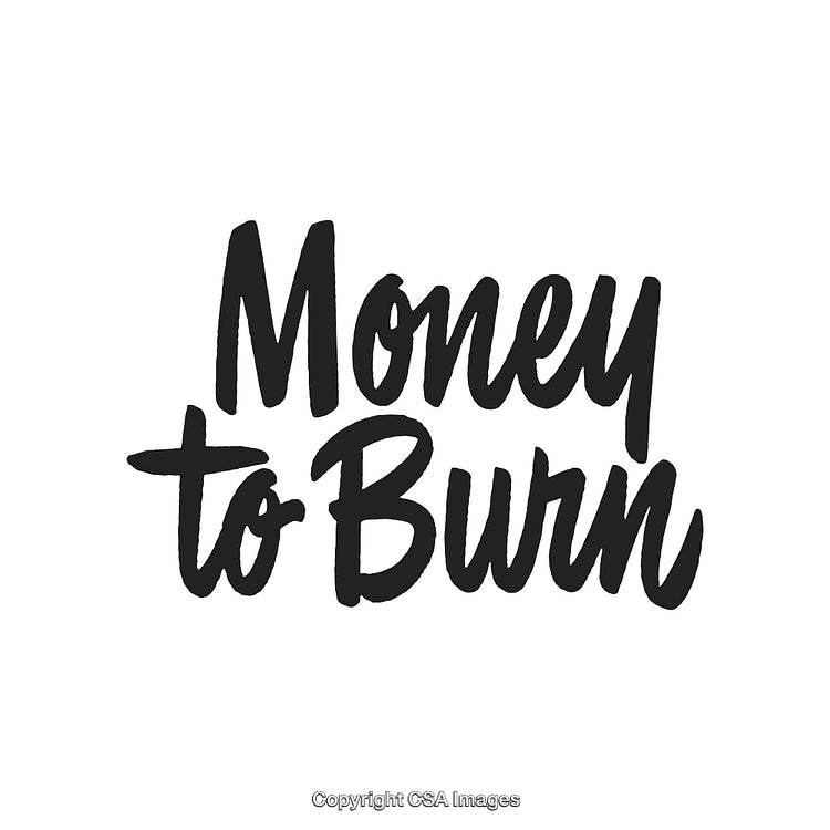 Stylized Handwritten Phrase Depicting 'Money to Burn' on White Background