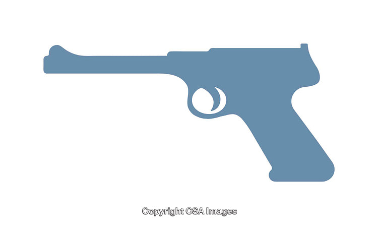 Silhouette of a Pistol Gun Icon in Blue Design on White