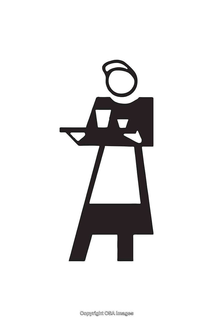 Minimalist Black and White Waitress Serving Icon Illustration