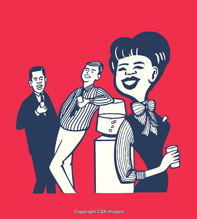 Retro Illustration of Office Workers Socializing Around a Water Cooler