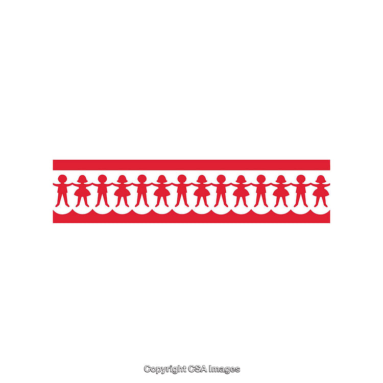 Row of Red Paper Chain Figures in a Decorative Border Design