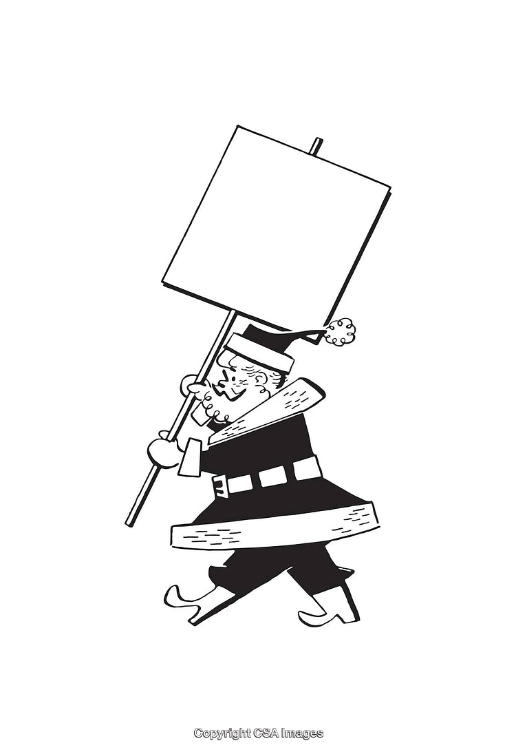 Black And White Cartoon Santa Holding Blank Sign For Custom Message