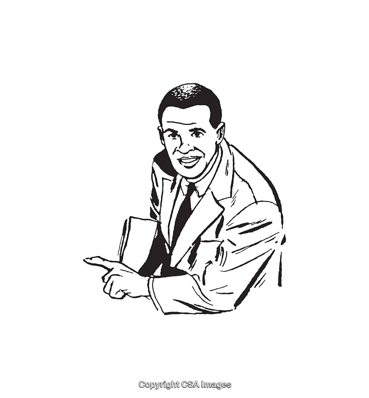 Black and White Line Art of a Happy Business Professional in a Suit